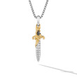 Waves Dagger Amulet in Sterling Silver with 18K Yellow Gold with Diamonds, 31mm