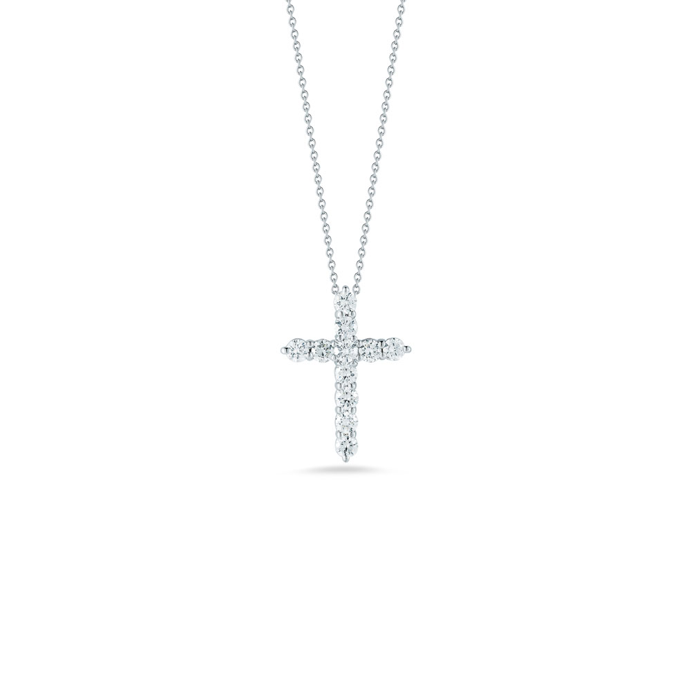 18K White Gold Cross Pendant With Diamonds