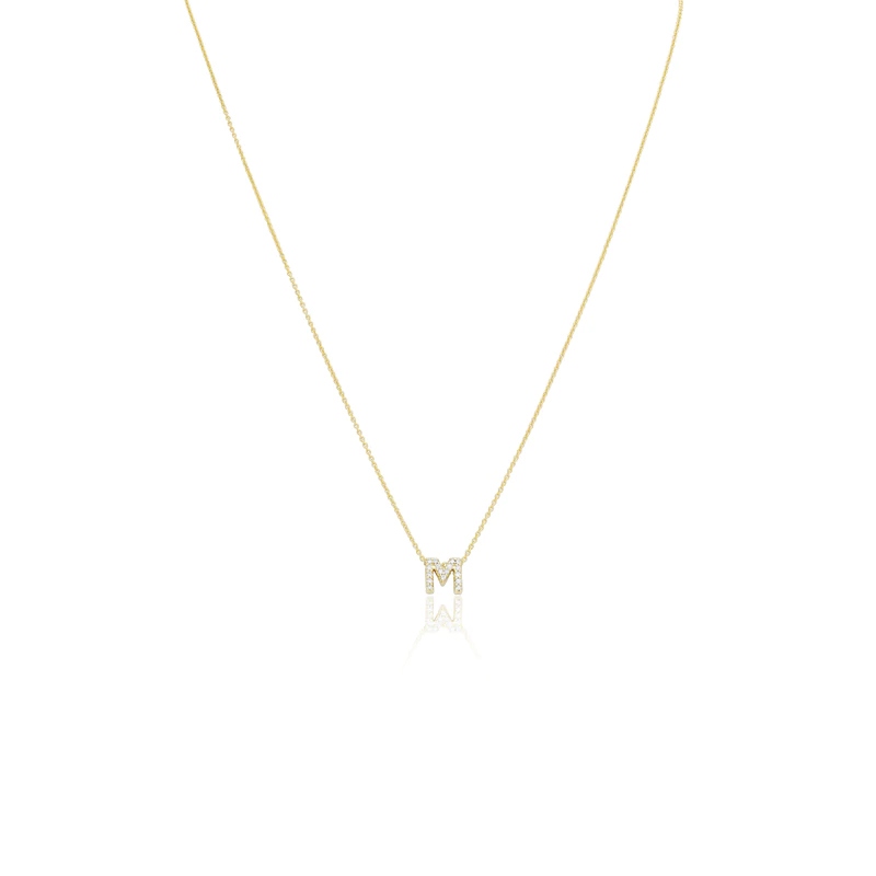 18K Yellow Gold Tiny Treasure Letter "M" Initial Necklace