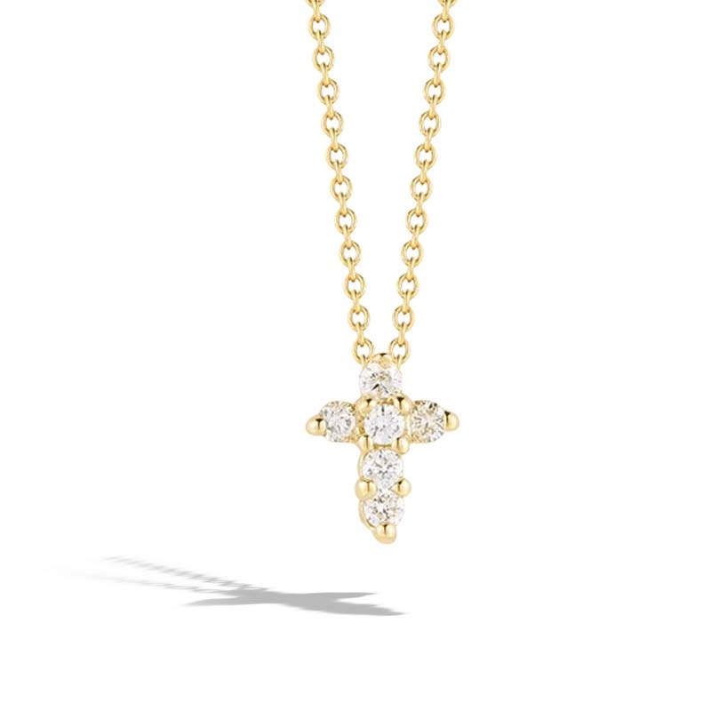 Yellow Gold Baby Cross Pendant with Diamonds