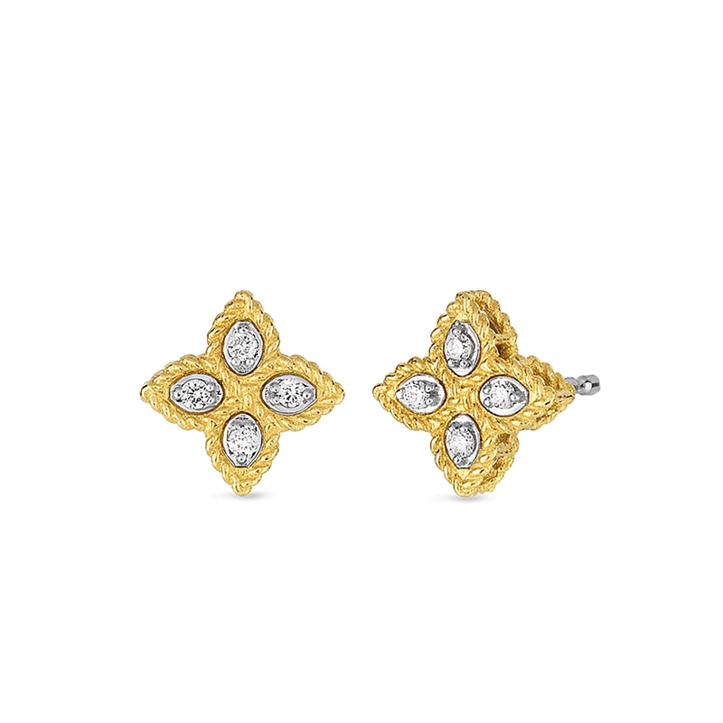 18K Gold Small Stud Earrings With Diamonds