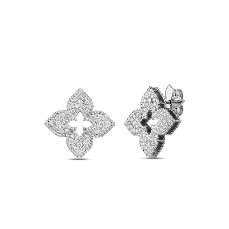 18K White Gold Venetian Princess Medium Pave Diamond Earrings
