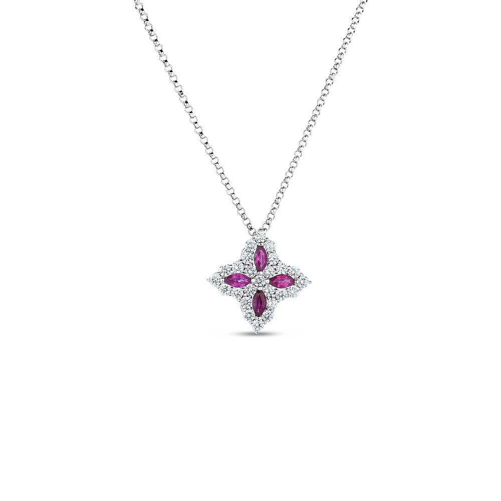 Princess Flower Diamond and Ruby Pendant