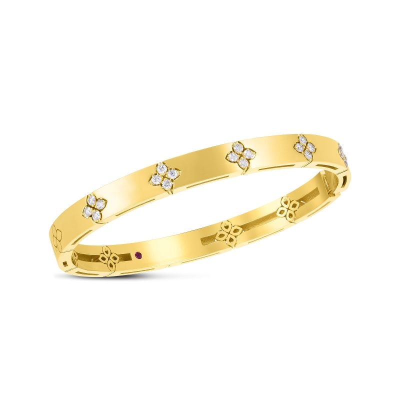 18 Karat Yellow Gold Verona Medium Width Diamond Accent Bracelet