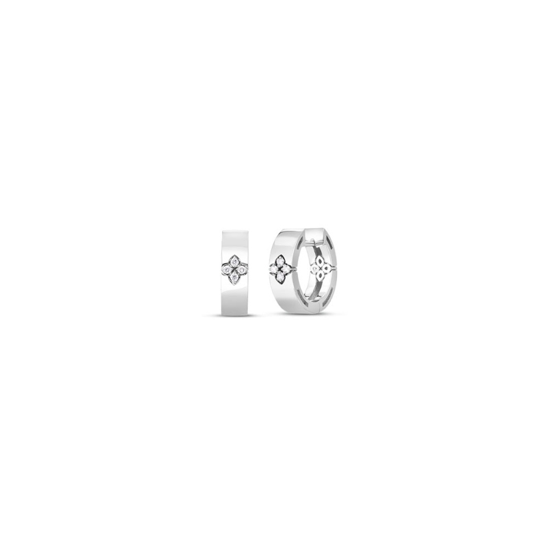 18 Karat White Gold Verona Small Diamond Accent Hoop Earrings