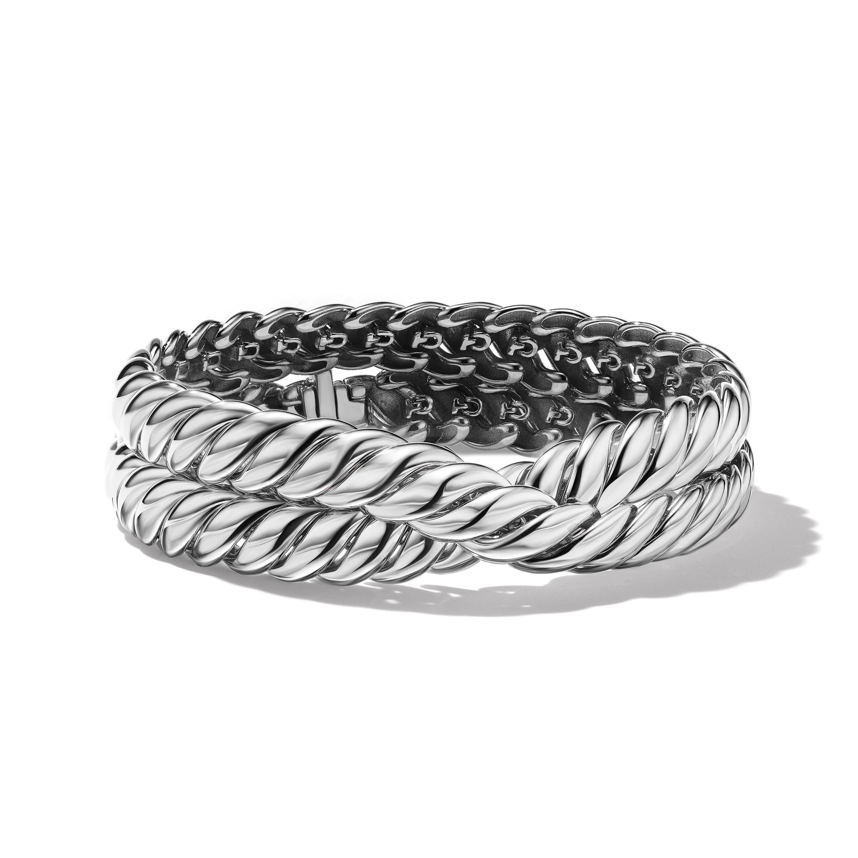 Sculpted Cable Double Wrap Bracelet in Sterling Silver, 8.5mm