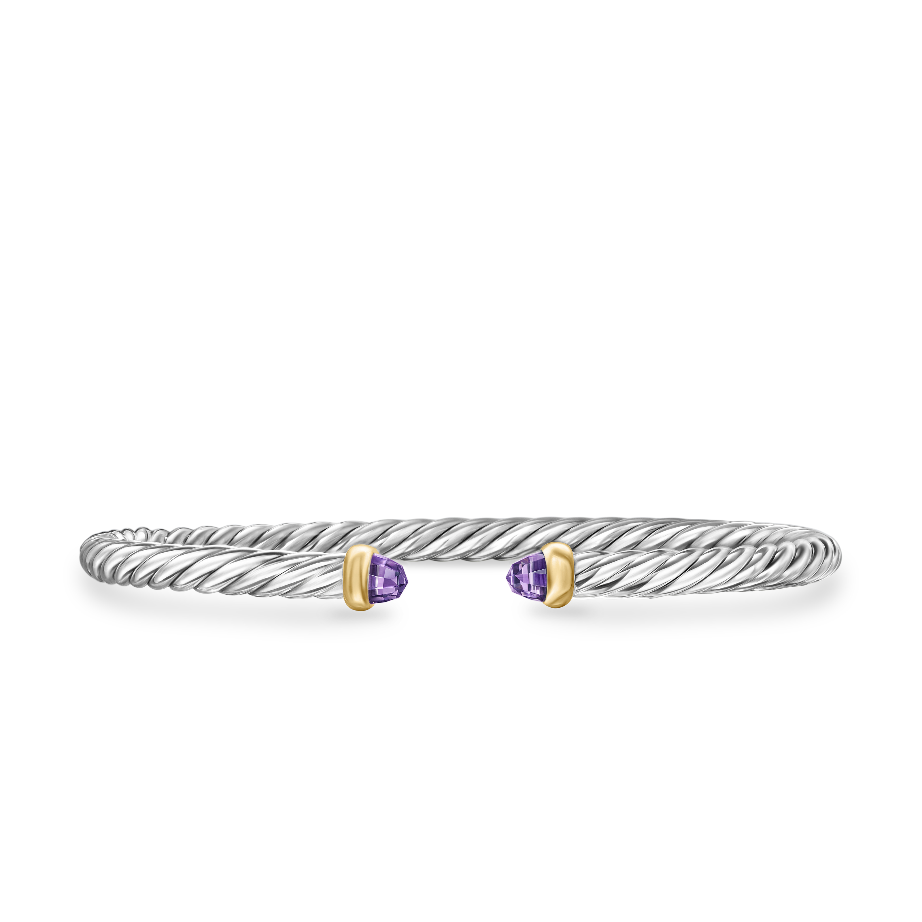 Cable Flex Bracelet in Sterling Silver with 14K Yellow Gold and Amethyst, 4mm