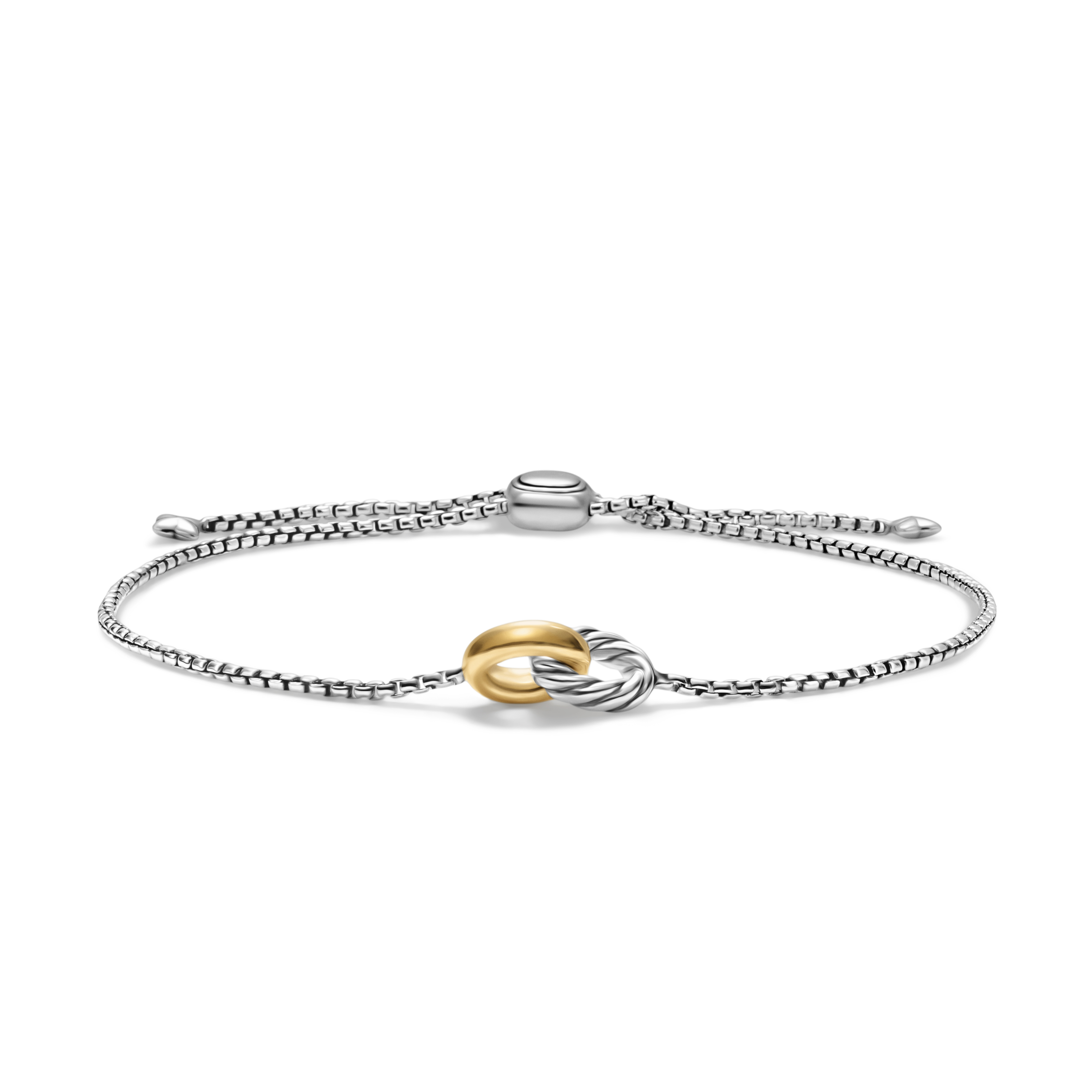 Petite Cable Linked Bracelet in Sterling Silver with 14K Yellow Gold, 15mm