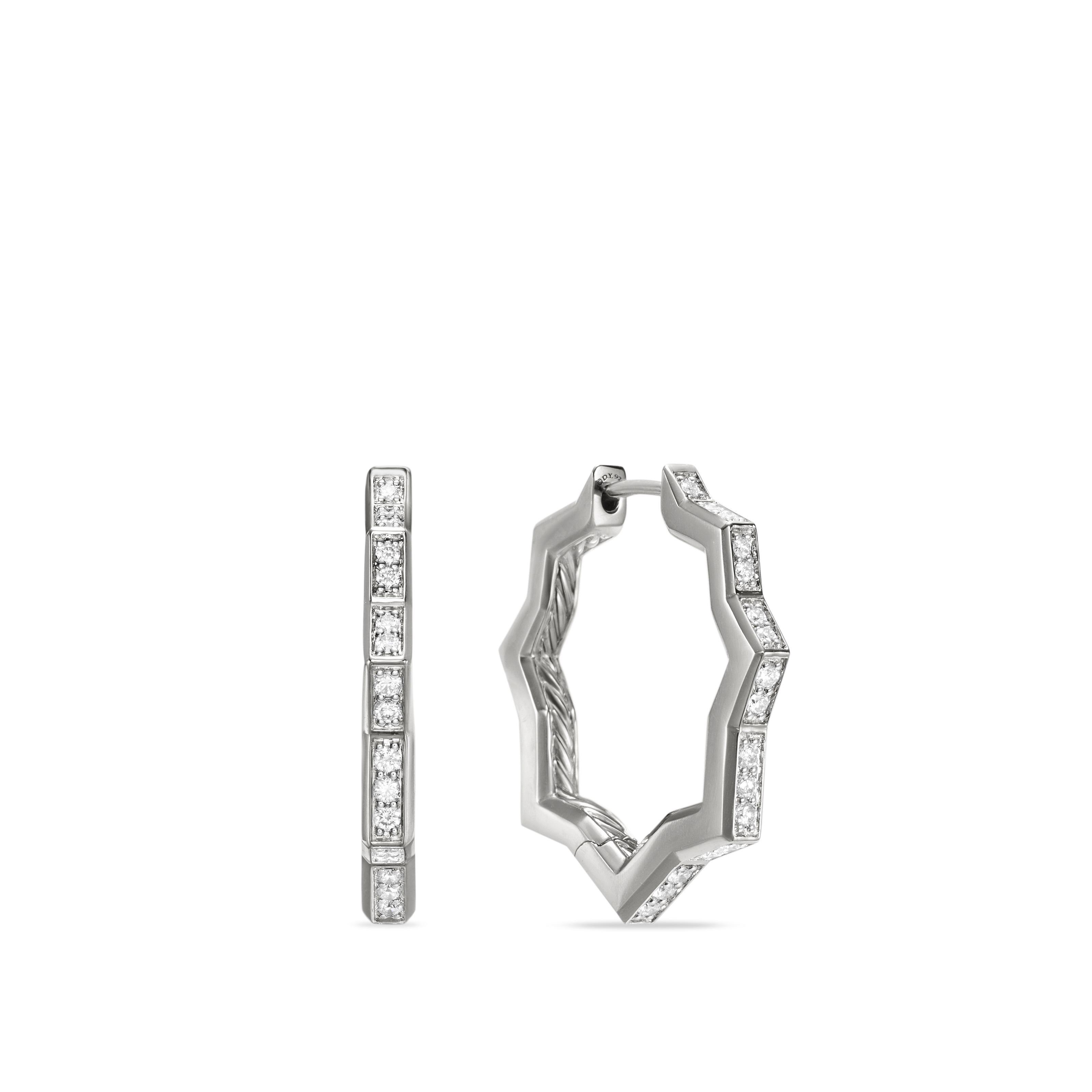 Zig Zag Stax™ Hoop Earrings in Sterling Silver with Diamonds, 22.8mm