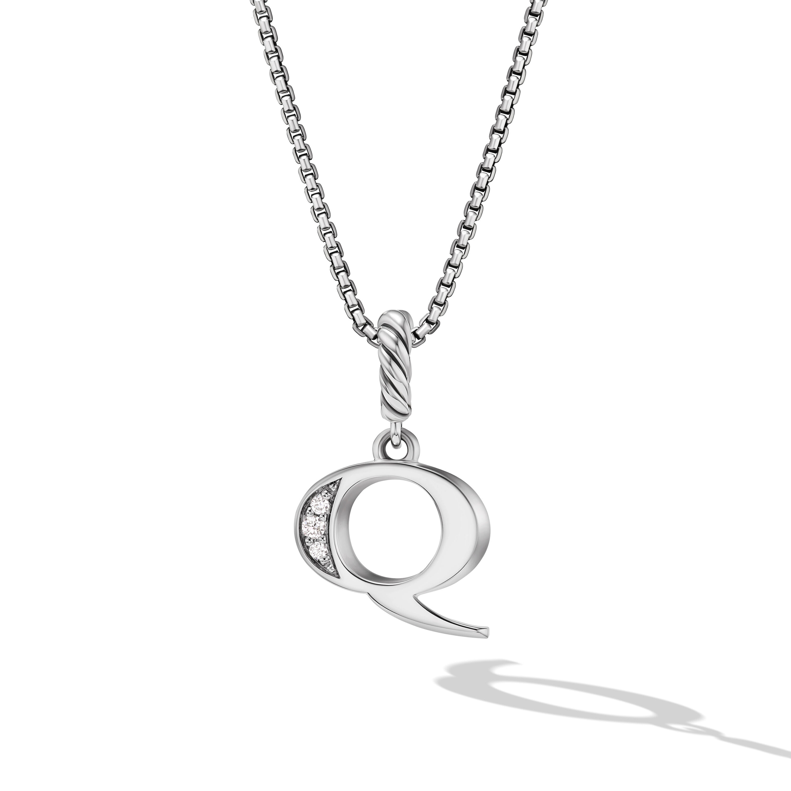 Pavé Initial Pendant Necklace in Sterling Silver with Diamond Q