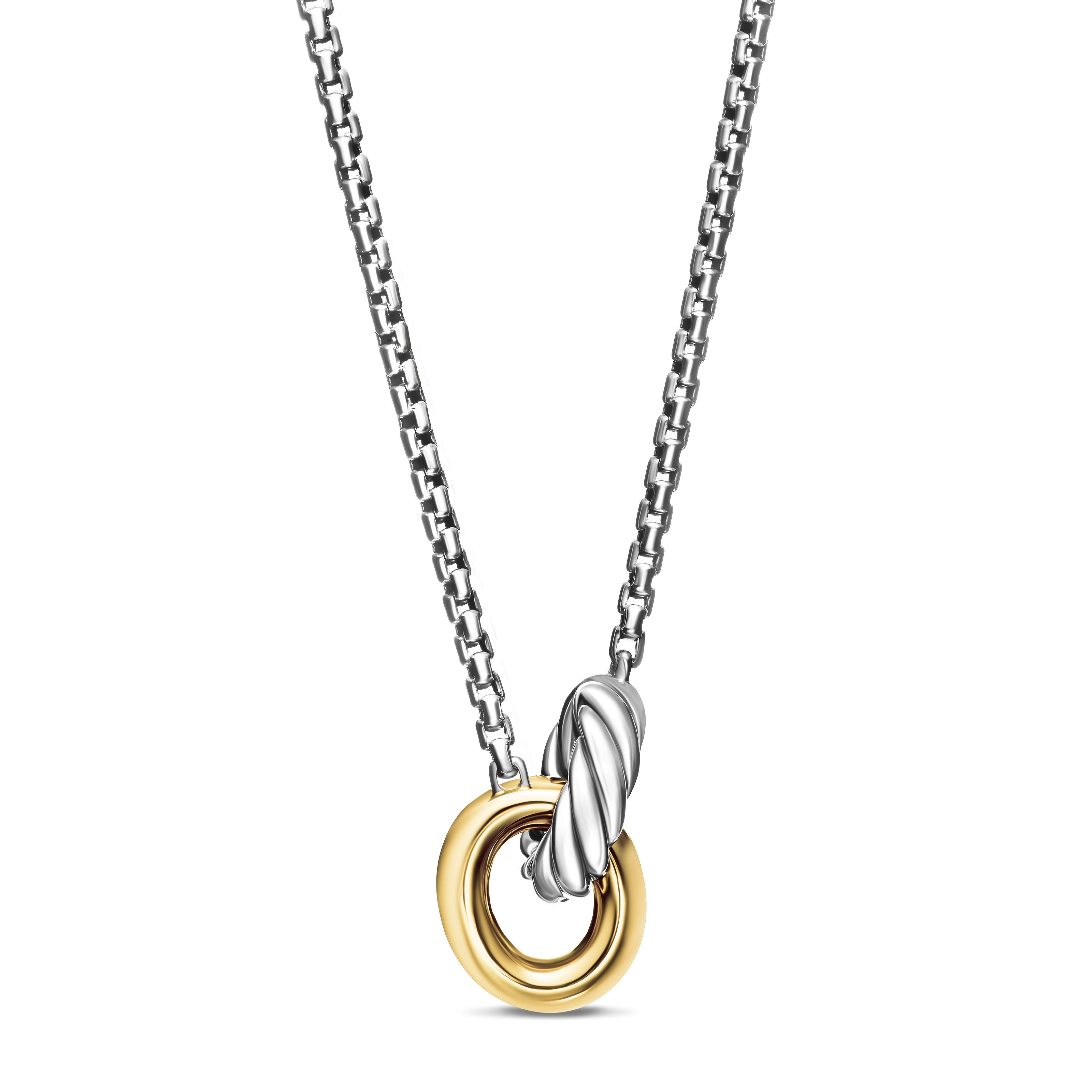 Petite Cable Linked Necklace in Sterling Silver with 14K Yellow Gold, 15mm